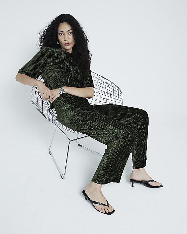 Green Velvet Plisse Trousers