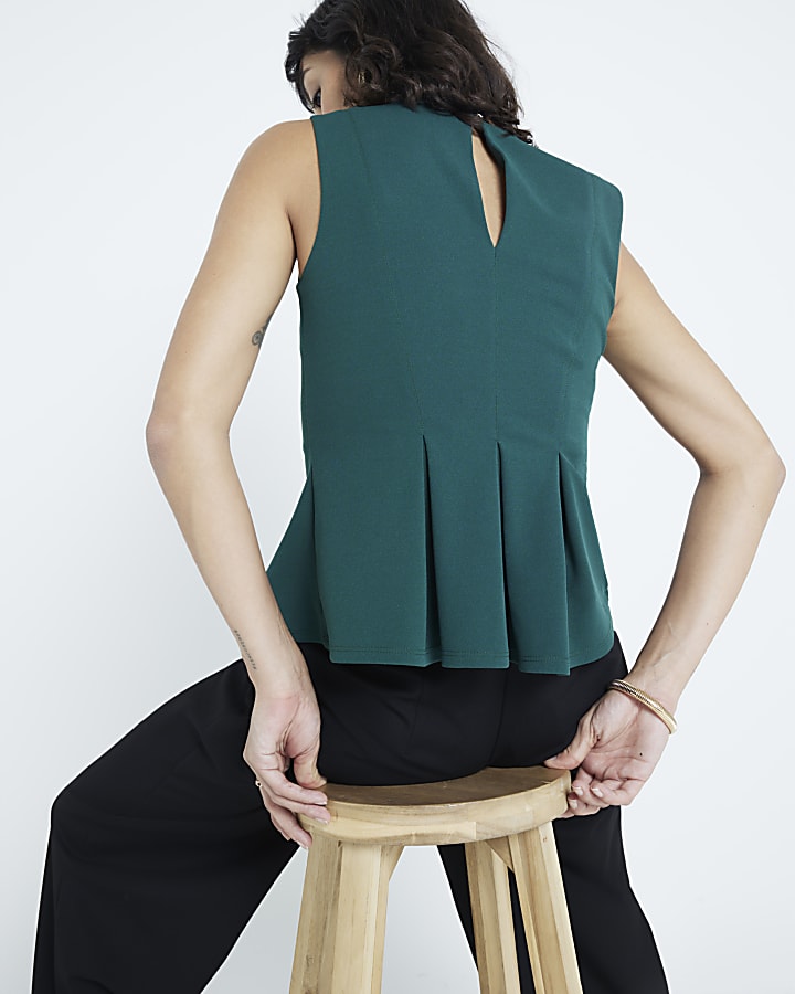 Green Pleated Peplum Top