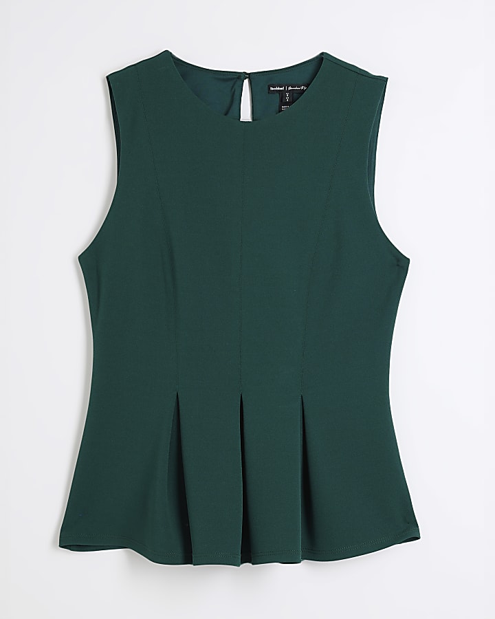 Green Pleated Peplum Top