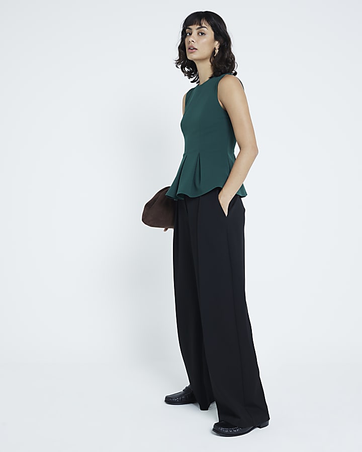 Green Pleated Peplum Top