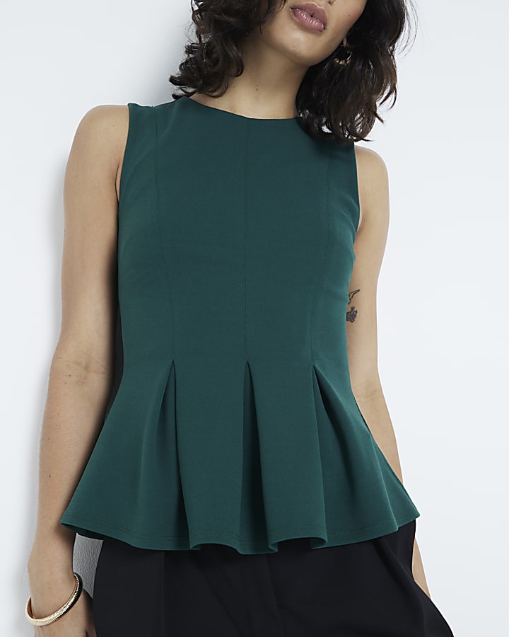 Green Pleated Peplum Top
