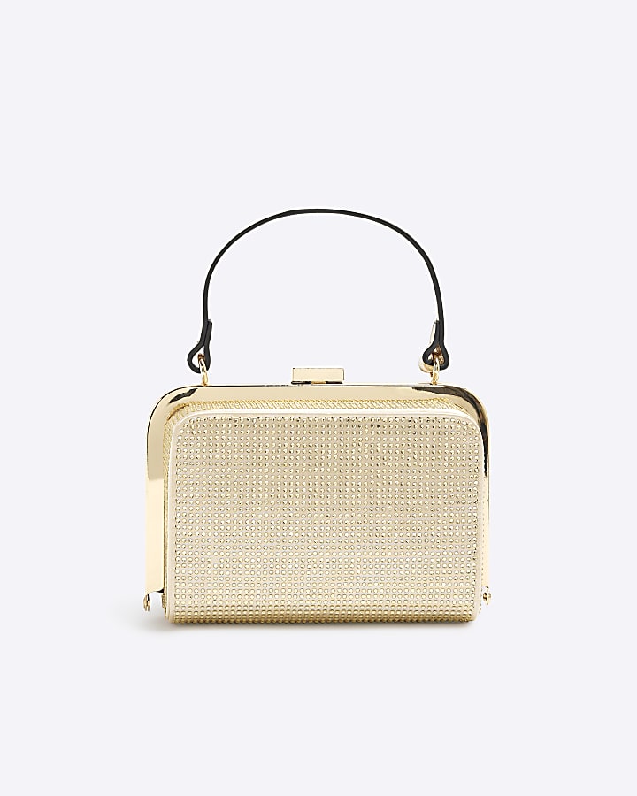 Gold Satin Embellished Clutch Bag
