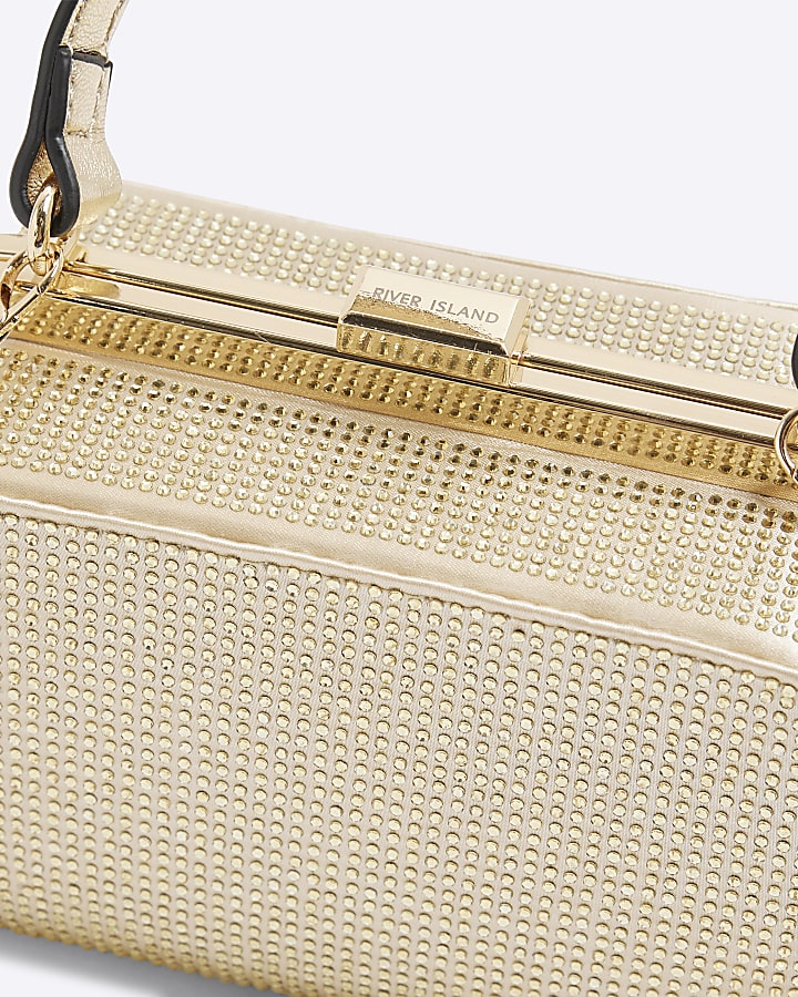 Gold Satin Embellished Clutch Bag