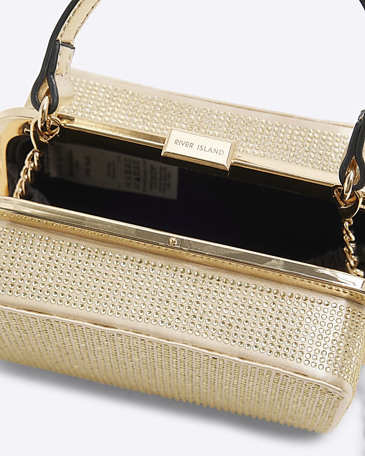 Gold Satin Embellished Clutch Bag