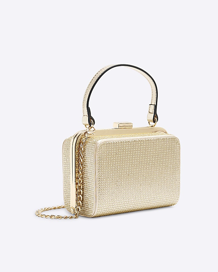 Gold Satin Embellished Clutch Bag