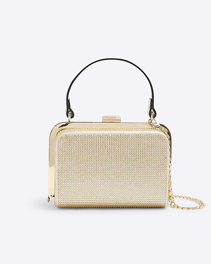 Gold Satin Embellished Clutch Bag