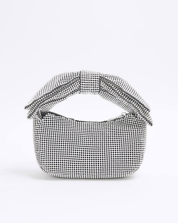 Silver Diamante Bow Clutch Bag
