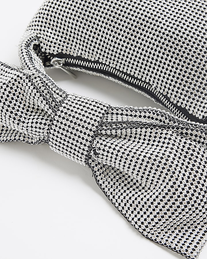 Silver Diamante Bow Clutch Bag