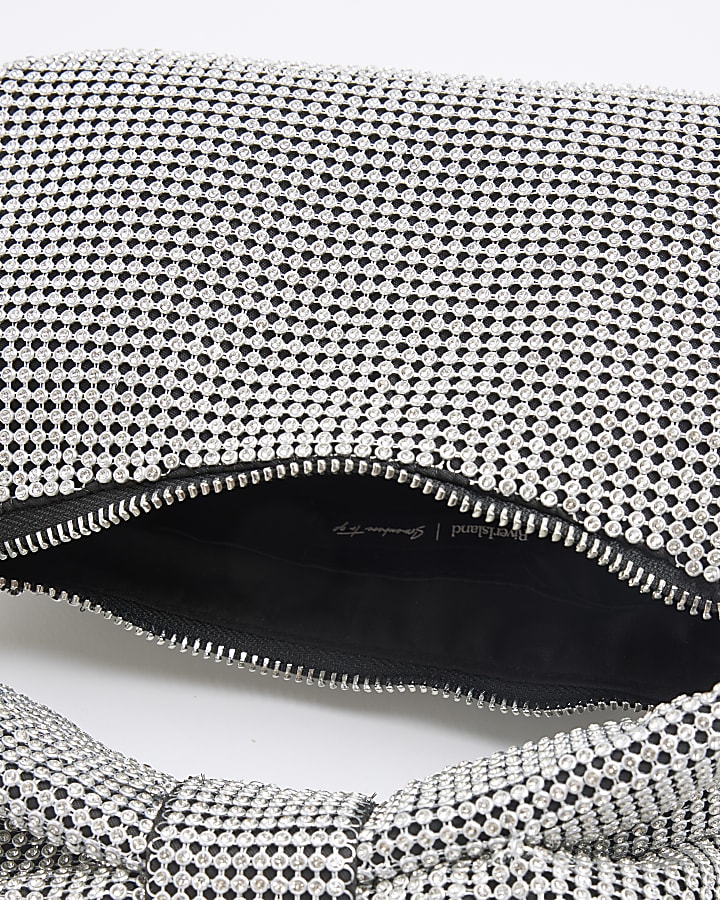 Silver Diamante Bow Clutch Bag