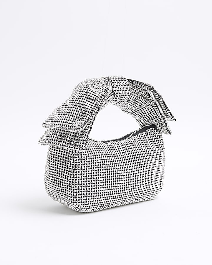 Silver Diamante Bow Clutch Bag