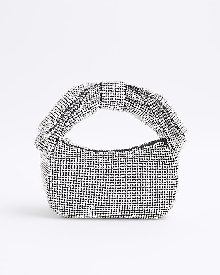 Silver Diamante Bow Clutch Bag