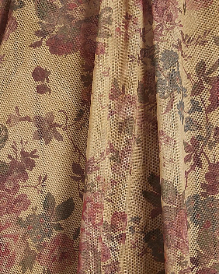 Beige Floral Chiffon Blouse