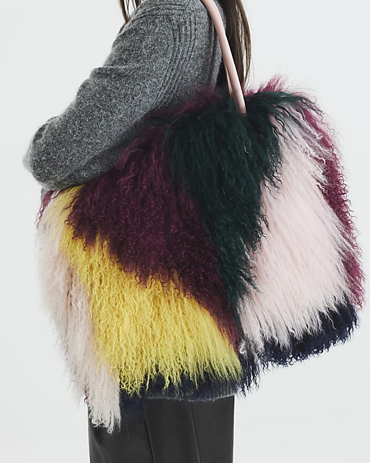 Multi Colour 100% Wool Shearling Tote Bag