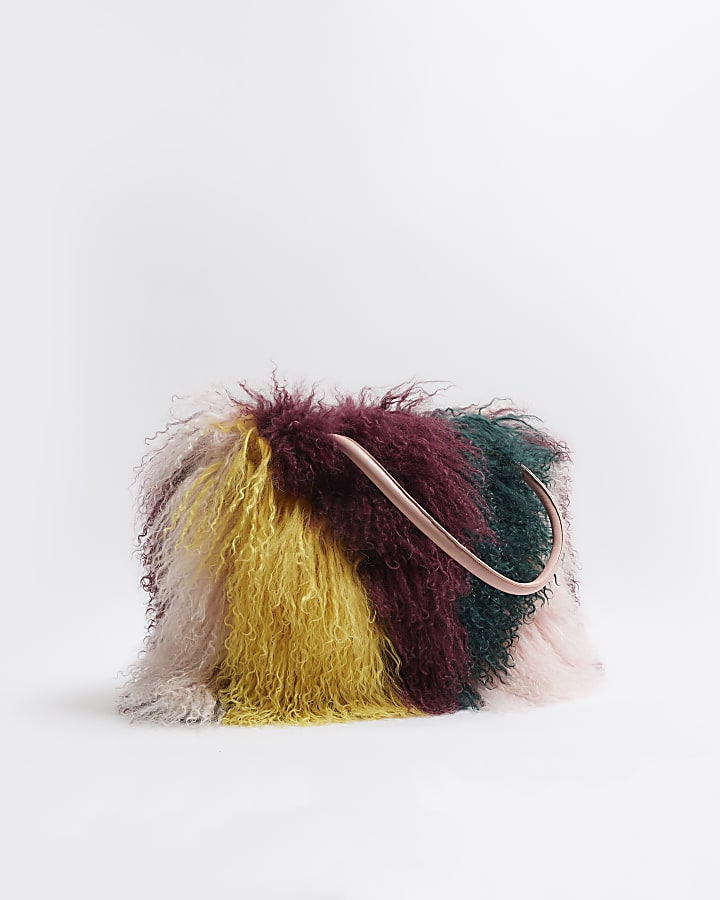 Multi Colour 100% Wool Shearling Tote Bag