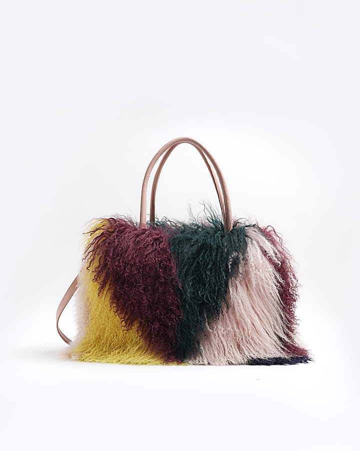 Multi Colour 100% Wool Shearling Tote Bag