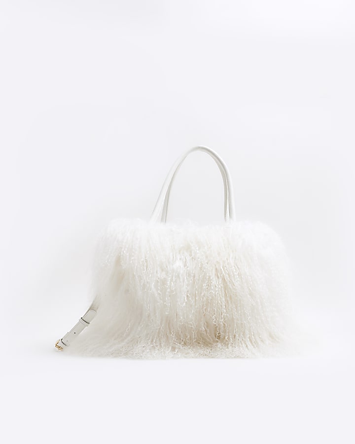 Cream 100% Wool Shearling Tote Bag