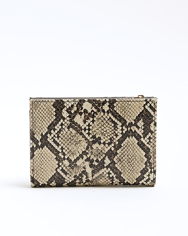 Beige Faux Leather Snake Print Purse