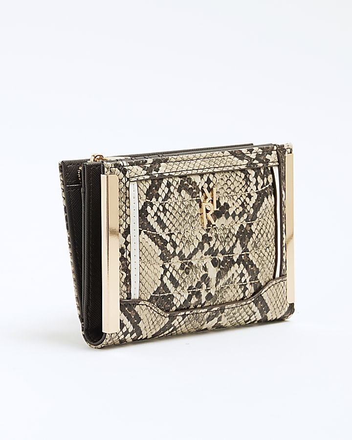 Beige Faux Leather Snake Print Purse