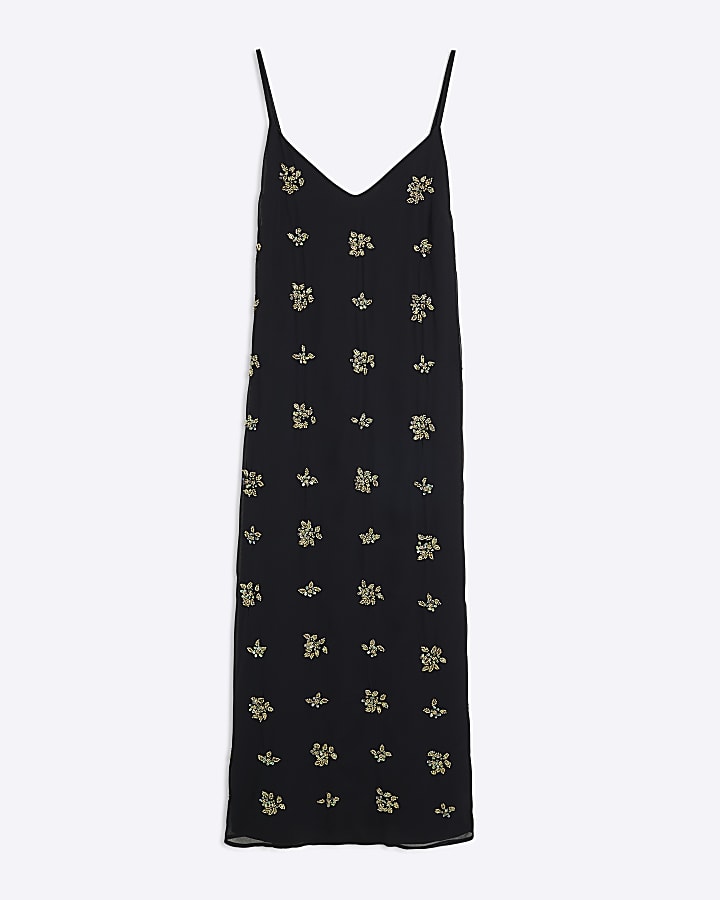 Black Embellished Midi Dress