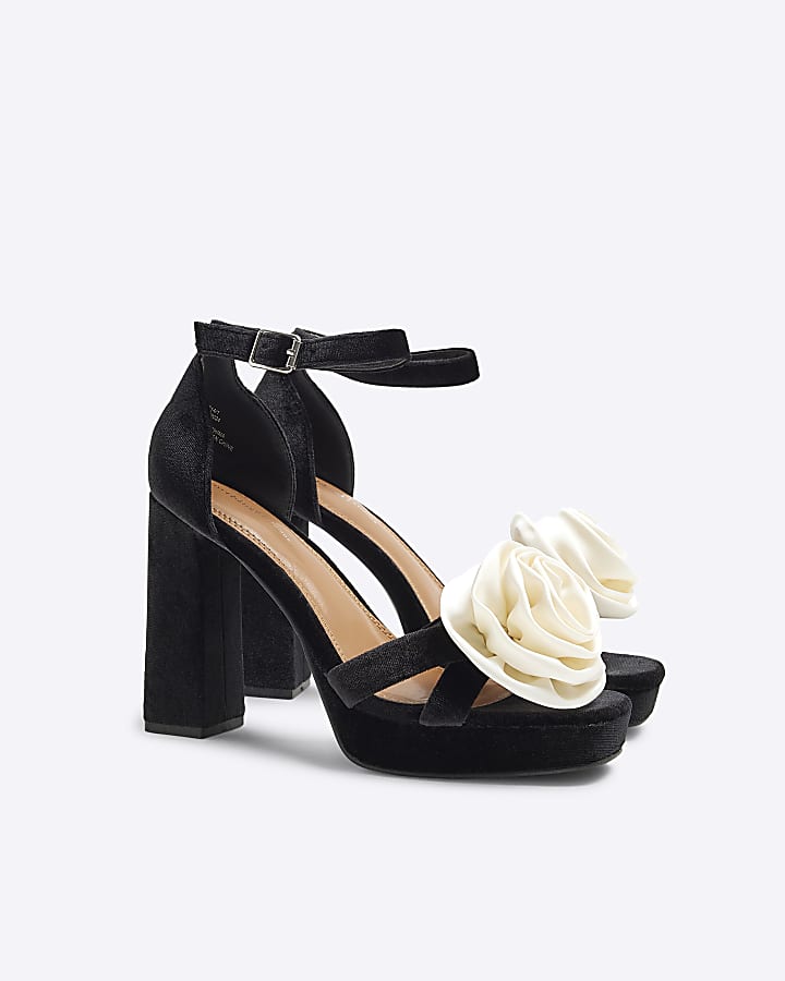 Black Closed Back Corsage Platform Sandals