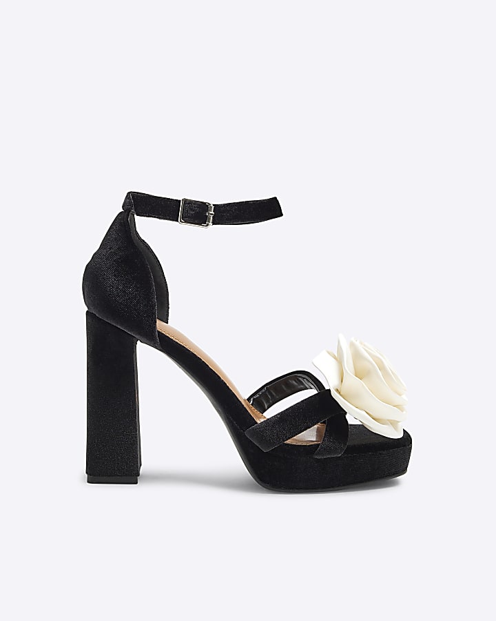 Black Closed Back Corsage Platform Sandals