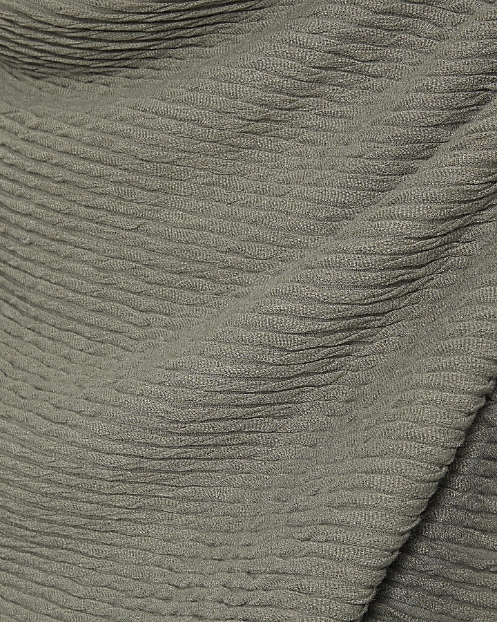 Petite Khaki Textured Off Shoulder Drape Top