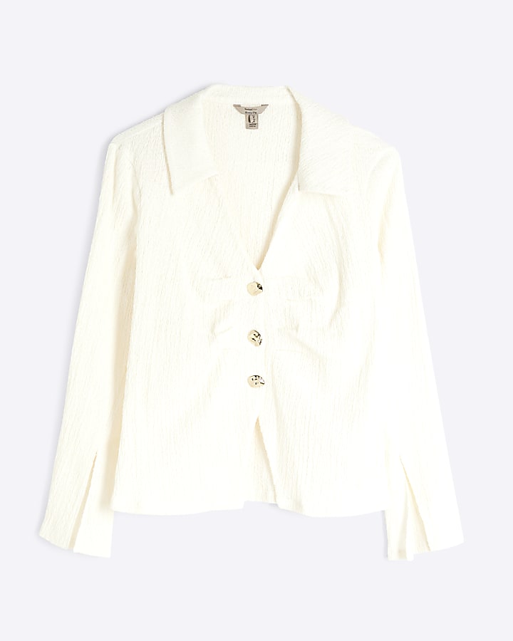 Petite Cream Textured Long sleeve Shirt