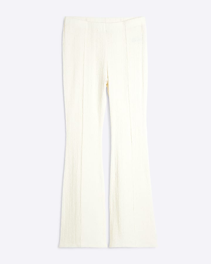 Petite Cream Textured Flared Trousers