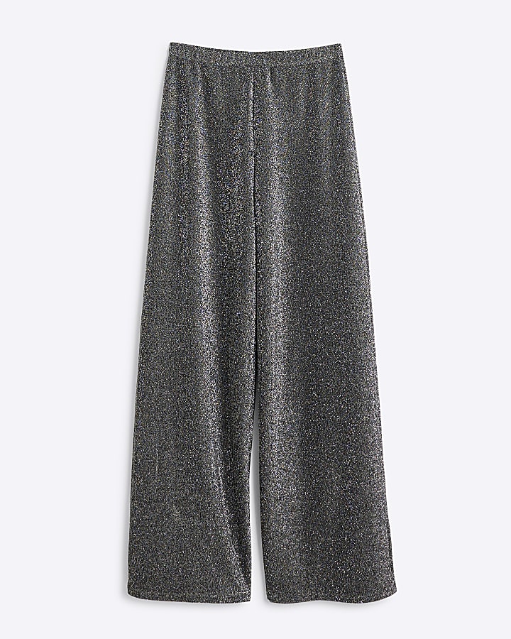 Petite Black Metallic Wide Leg Trousers