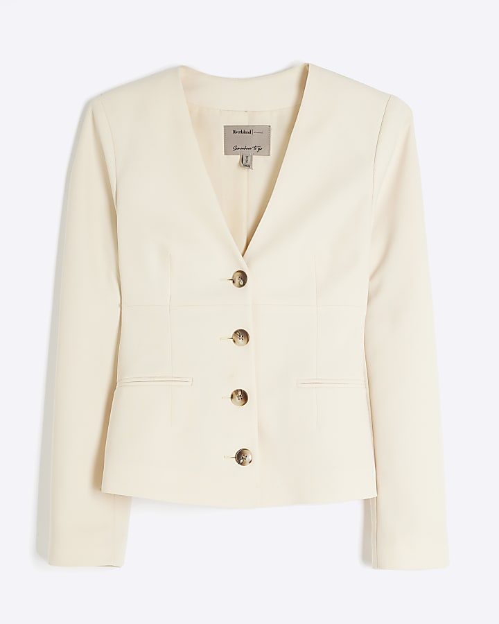 Yellow V Neck Button Front Blazer