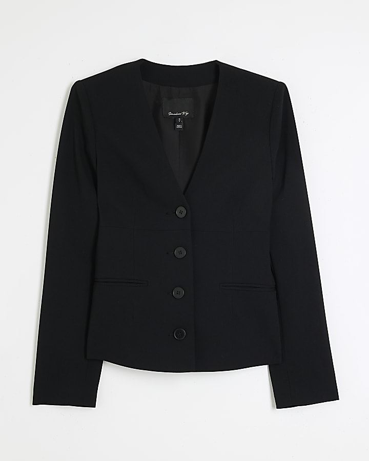 Black V Neck Button Front Blazer