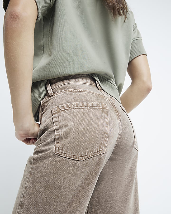 Beige Denim Relaxed Straight Jeans