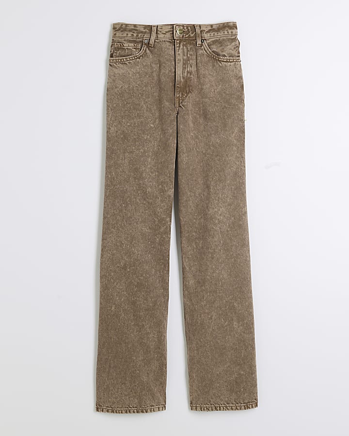 Beige Denim Relaxed Straight Jeans