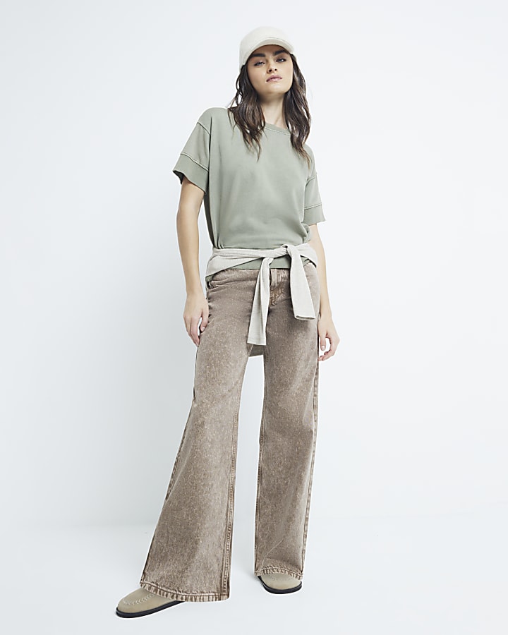 Beige Denim Relaxed Straight Jeans