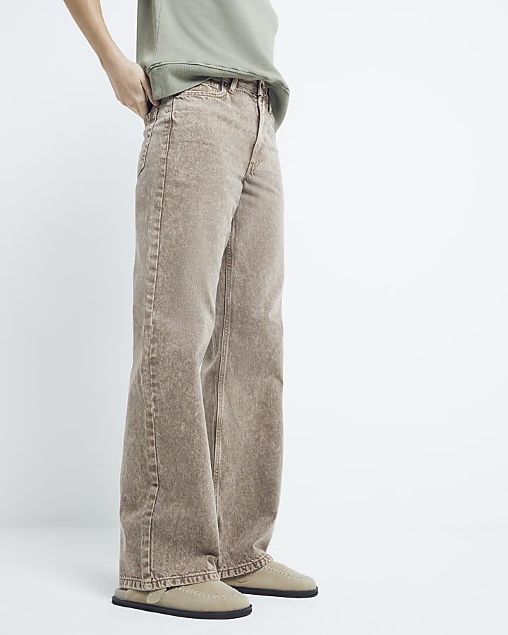 Beige Denim Relaxed Straight Jeans