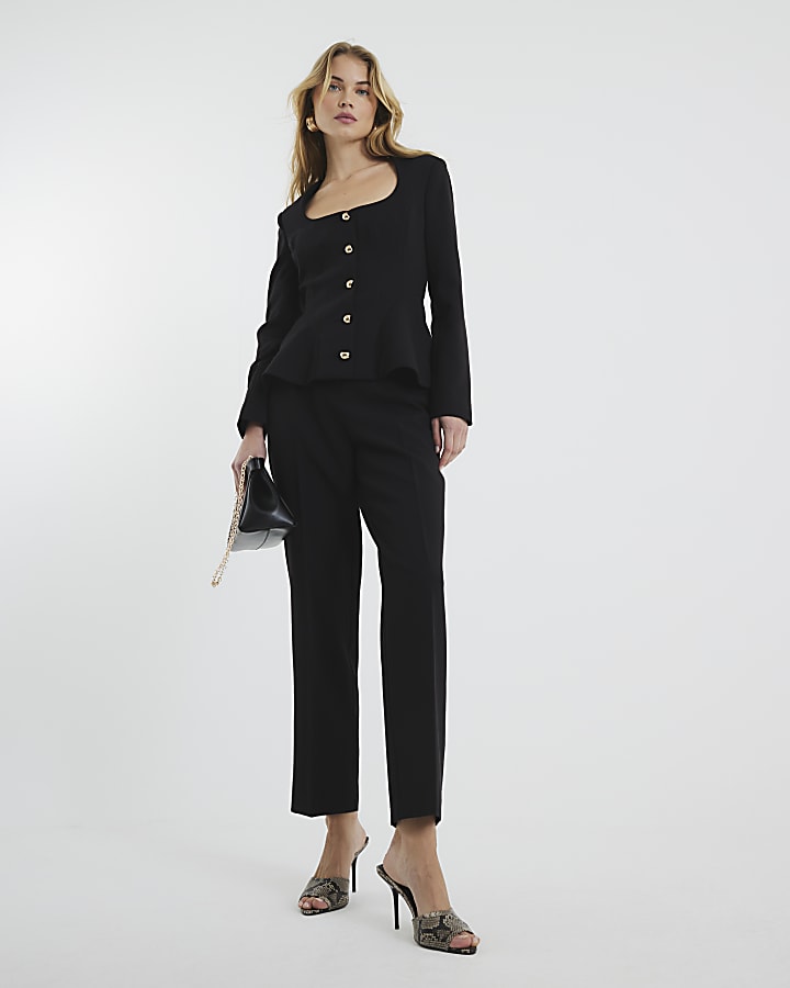 Black Peplum Button Front Blazer