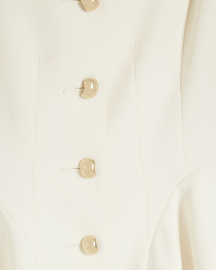 Cream Peplum Button Front Blazer