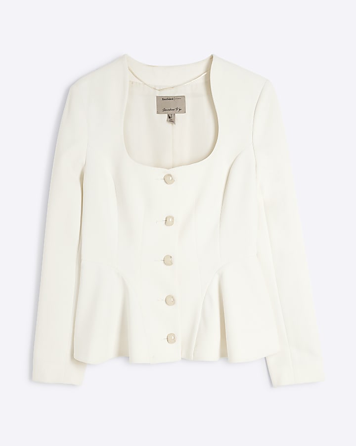 Cream Peplum Button Front Blazer