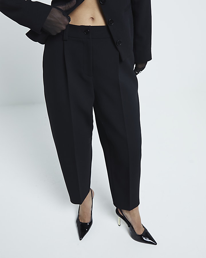 Black Slim Fit Barrel Leg Trousers