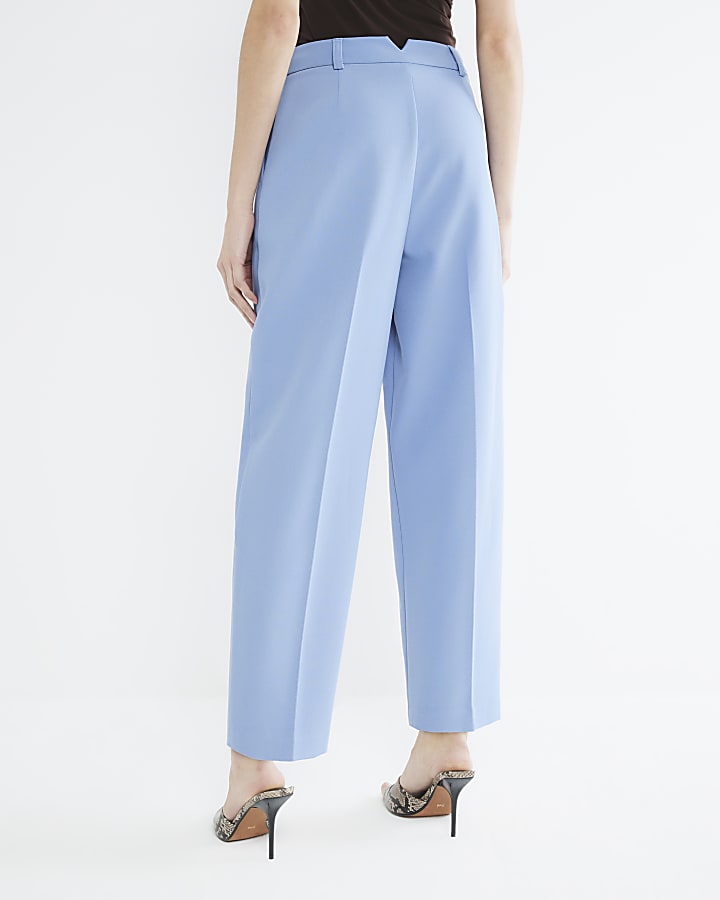 Blue Slim Fit Barrel Leg Trousers