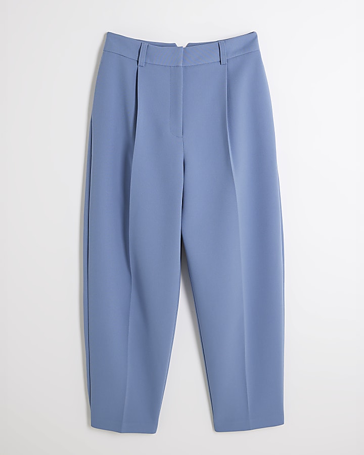 Blue Slim Fit Barrel Leg Trousers