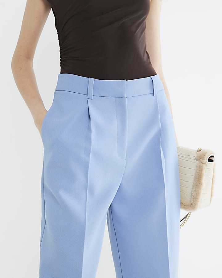 Blue Slim Fit Barrel Leg Trousers