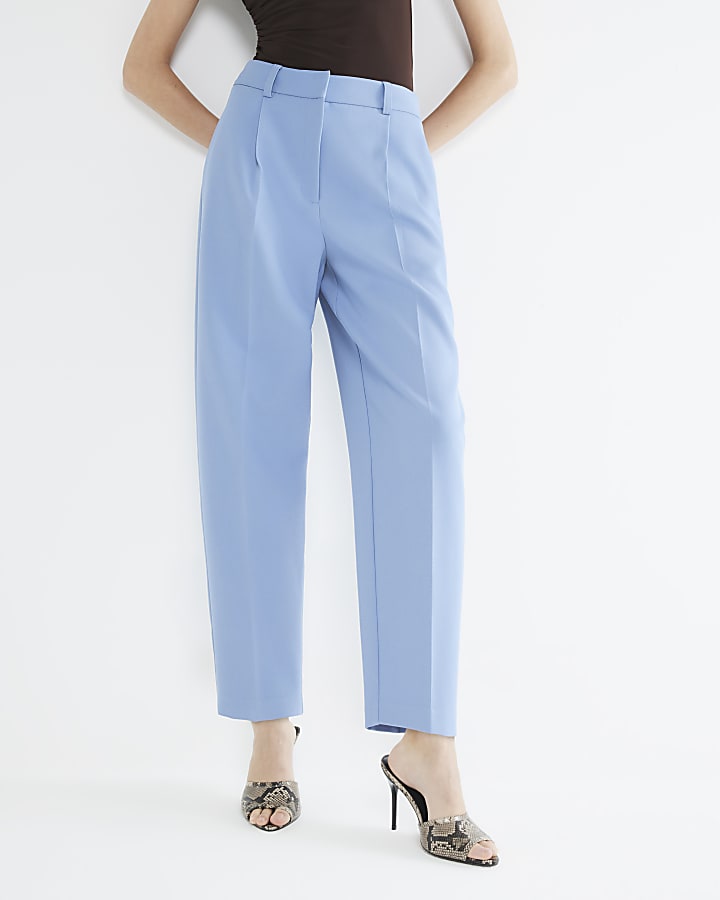 Blue Slim Fit Barrel Leg Trousers