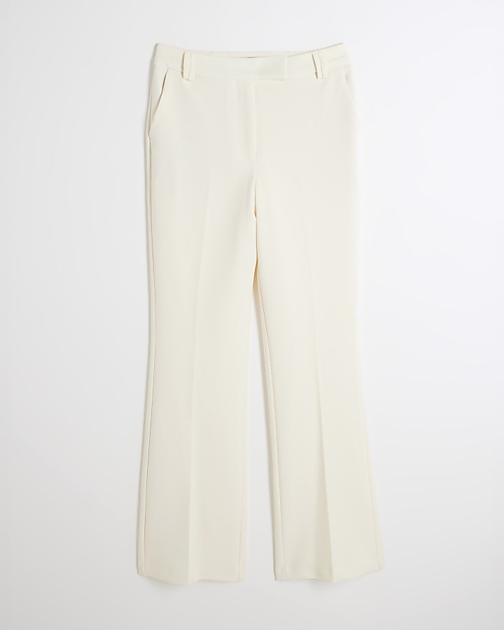 Cream Slim Fit Flared Trousers