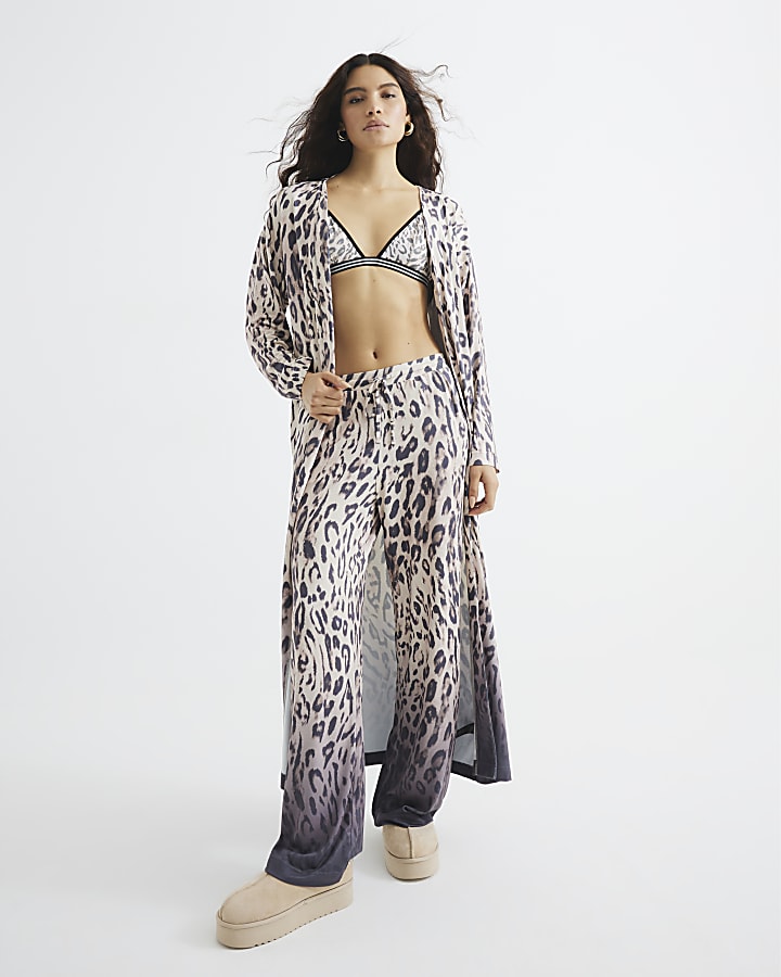 White Leopard Longline Loungewear Cardigan