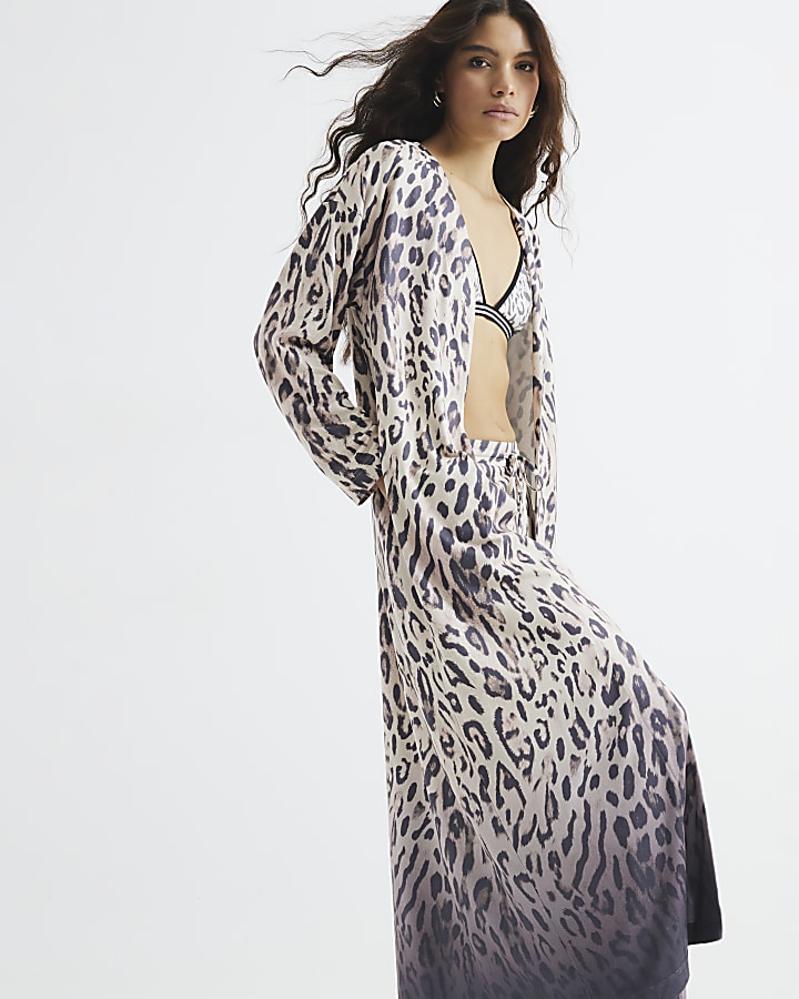 White Leopard Longline Loungewear Cardigan