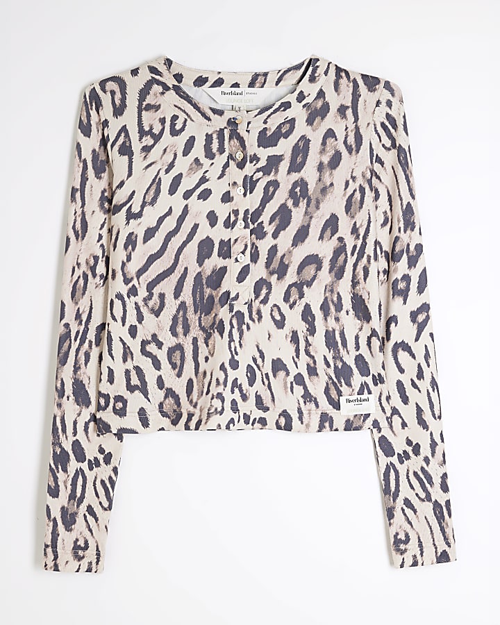 White Leopard Button Loungewear Top