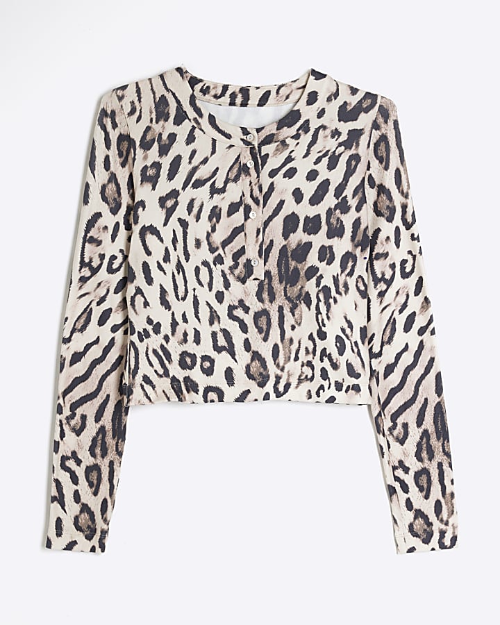 White Leopard Button Loungewear Top