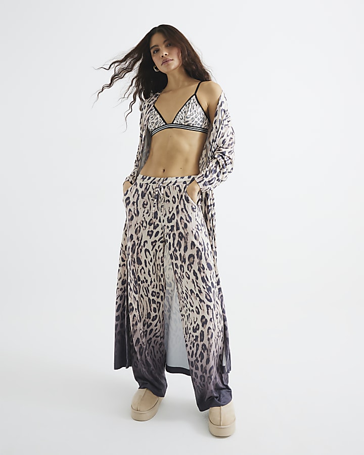 White Leopard Wide Leg Loungewear Trousers