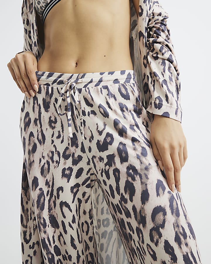 White Leopard Wide Leg Loungewear Trousers